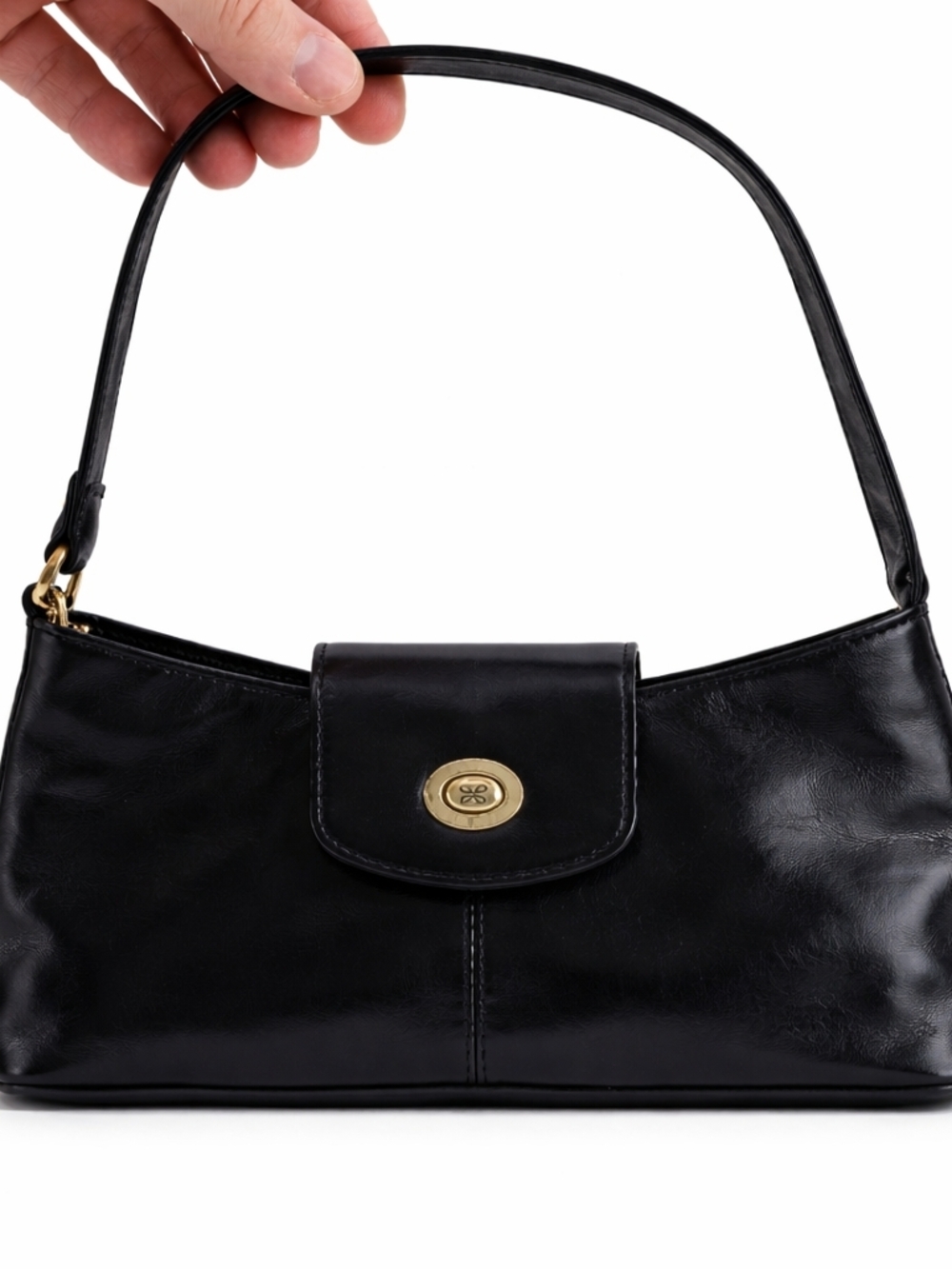HOBO Classic Black Leather Shoulder Bag - Elegant Everyday Women's Bag